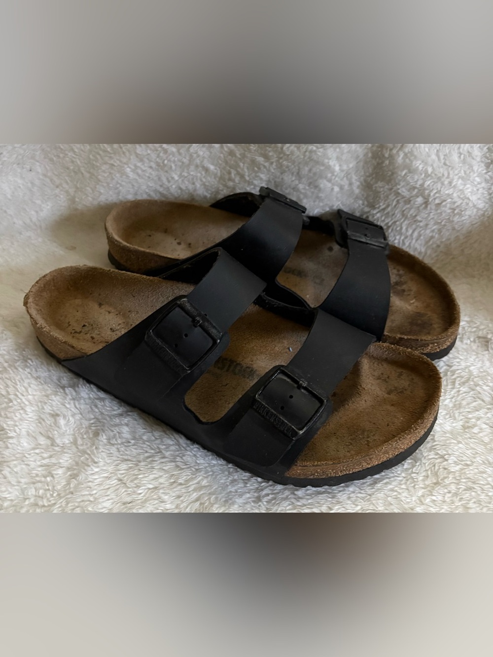 Men’s Birkenstock Arizona Black Leather 2 Strap Sandals Size 43 US 10 Reg